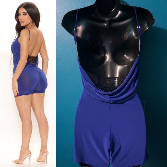 Royal Blue Lace Detail Romper - Picture 2 of 7